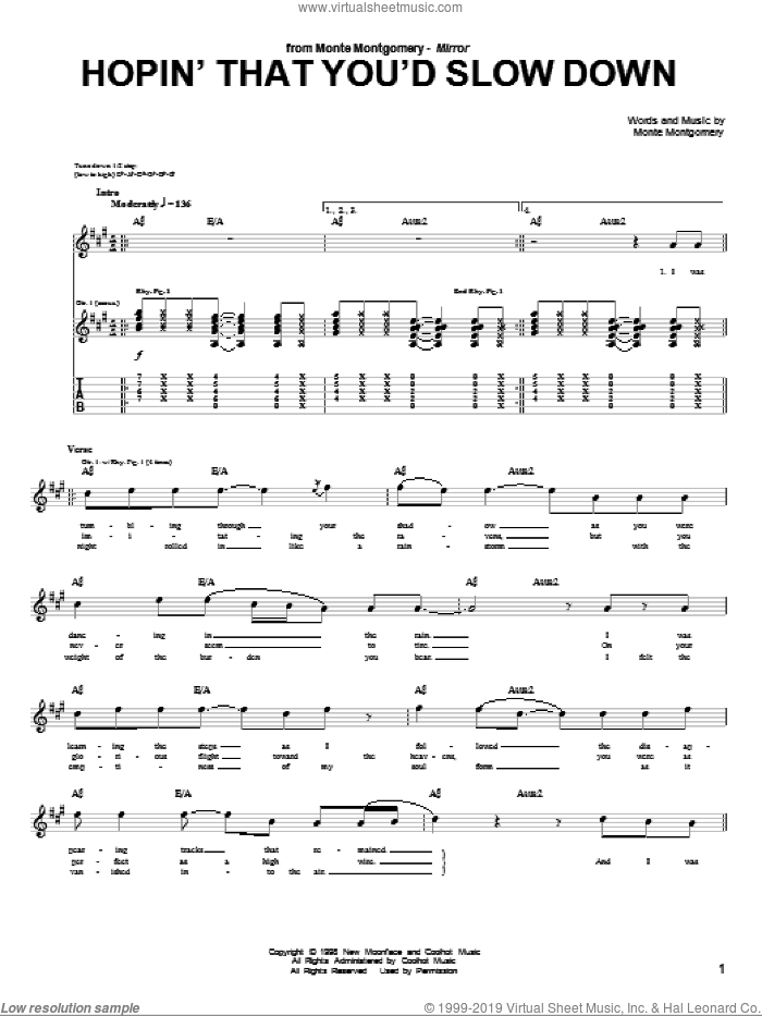 Hopin' That You'd Slow Down sheet music for guitar (tablature) by Monte Montgomery, intermediate skill level
