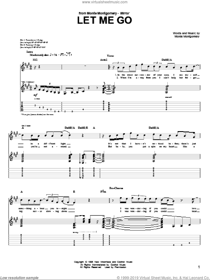 Let Me Go sheet music for guitar (tablature) by Monte Montgomery, intermediate skill level