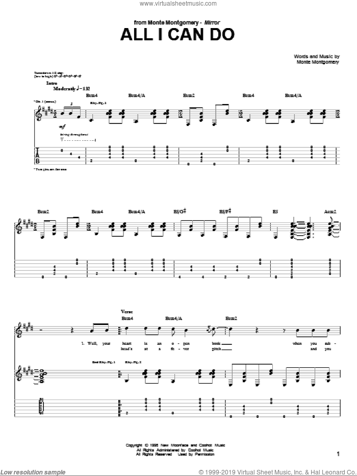 All I Can Do sheet music for guitar (tablature) by Monte Montgomery, intermediate skill level