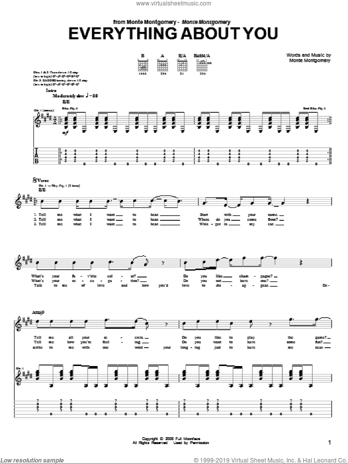 Everything About You sheet music for guitar (tablature) by Monte Montgomery, intermediate skill level