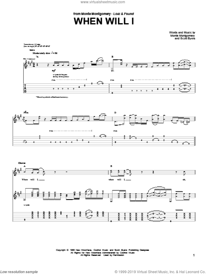 When Will I sheet music for guitar (tablature) by Monte Montgomery and Scott Byers, intermediate skill level