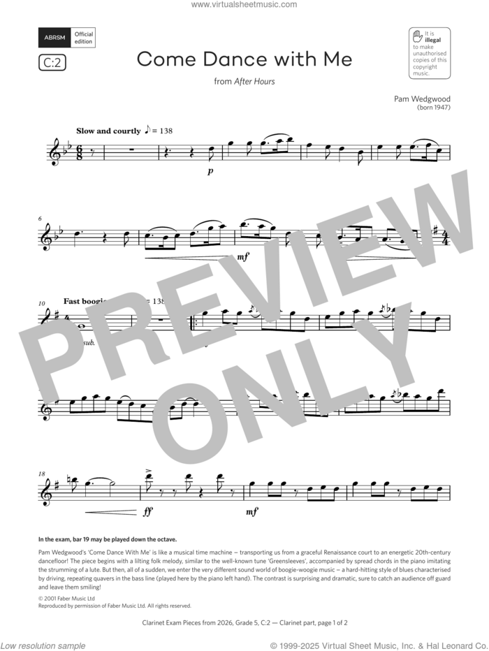 Come Dance with Me (Grade 5, list C2, from the ABRSM Clarinet Syllabus from 2026) sheet music for clarinet solo by Pam Wedgwood, classical score, intermediate skill level
