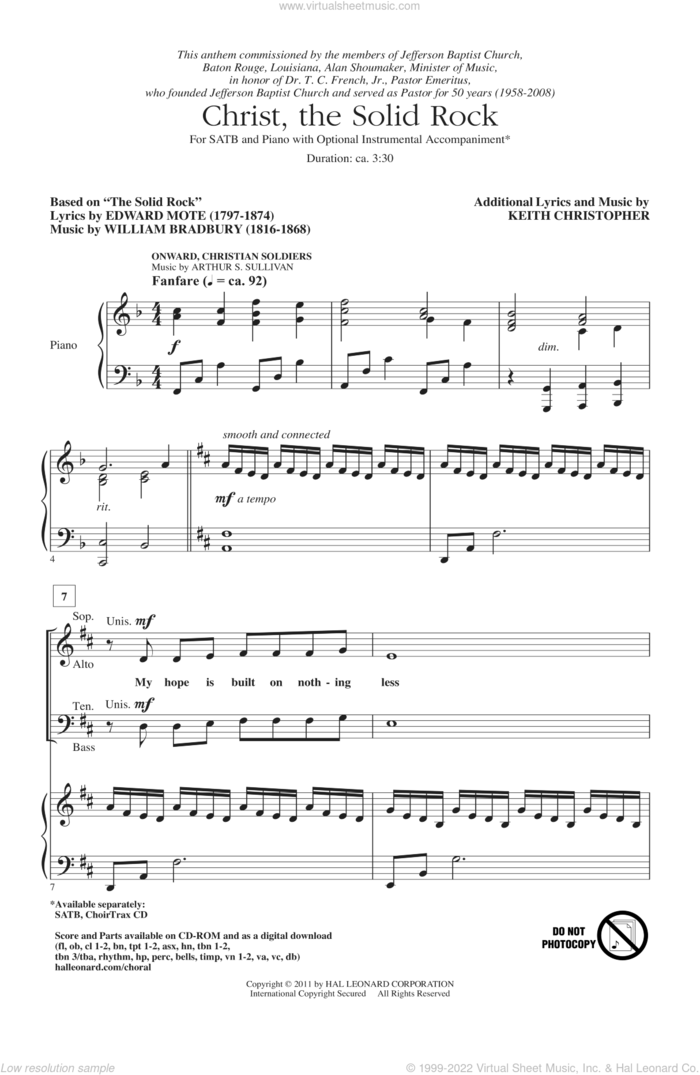 Christ, The Solid Rock sheet music for choir (SATB: soprano, alto, tenor, bass) by Keith Christopher, Edward Mote and William Bradbury, intermediate skill level