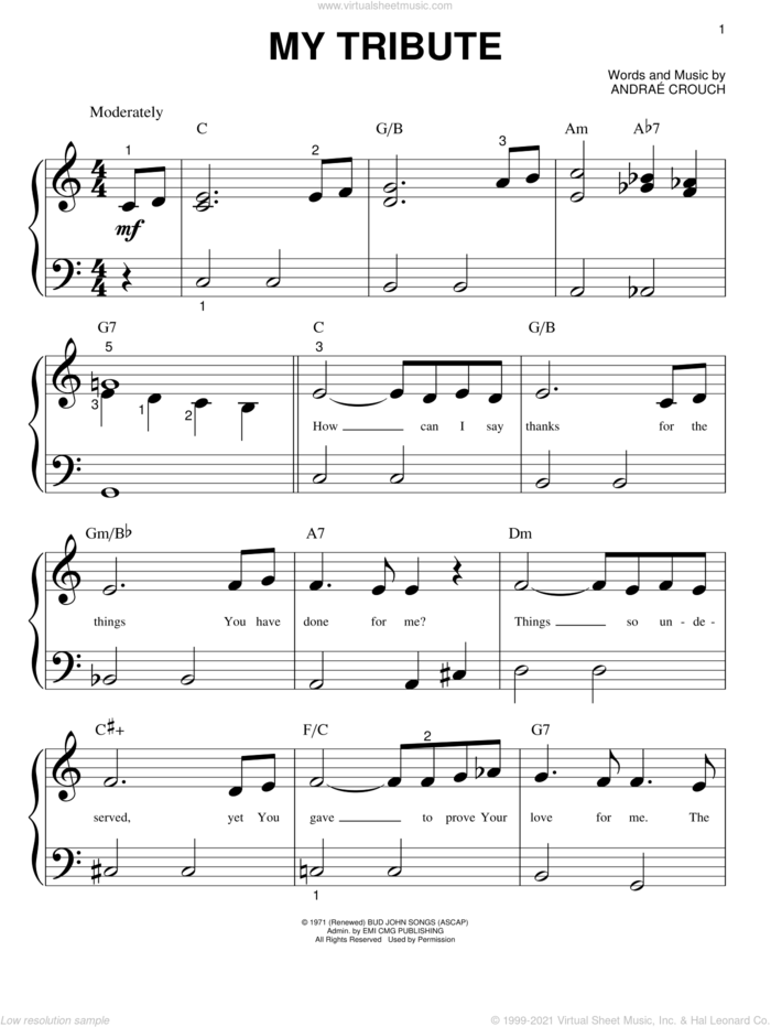 My Tribute sheet music for piano solo (big note book) by Andrae Crouch and Andrae Crouch, easy piano (big note book)