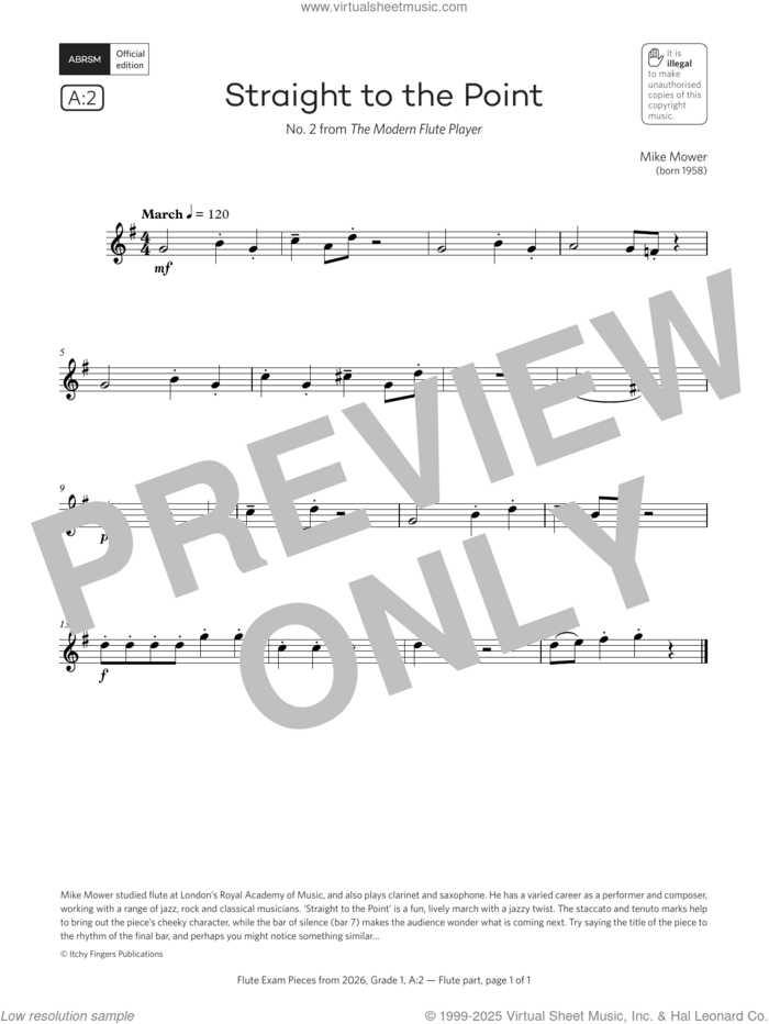 Straight to the Point (Grade 1, list A2, from the ABRSM Flute Syllabus from 2026) sheet music for flute solo by Mike Mower, classical score, intermediate skill level