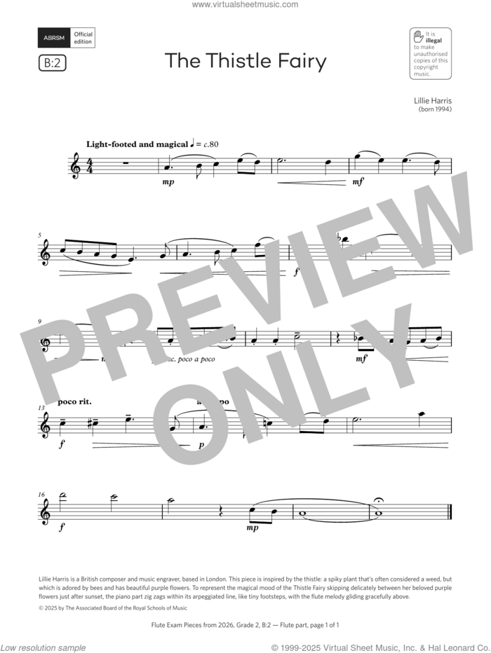 The Thistle Fairy (Grade 2, list B2, from the ABRSM Flute Syllabus from 2026) sheet music for flute solo by Lillie Harris, classical score, intermediate skill level