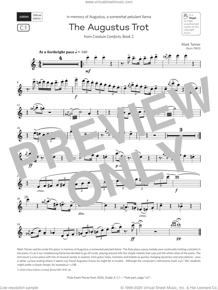 The Augustus Trot (Grade 4, list C1, from the ABRSM Flute Syllabus from 2026) sheet music for flute solo by Mark Tanner, classical score, intermediate skill level