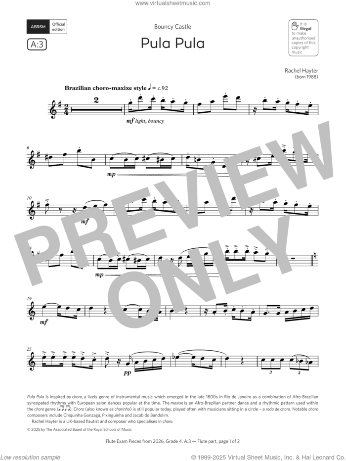 Pula Pula (Grade 4, list A3, from the ABRSM Flute Syllabus from 2026) sheet music for flute solo by Rachel Hayter, classical score, intermediate skill level