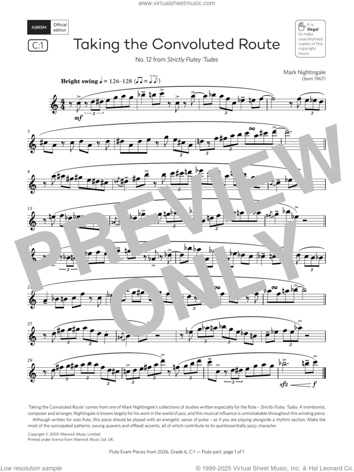 Taking the Convoluted Route (Grade 6, list C1, from the ABRSM Flute Syllabus from 2026) sheet music for flute solo by Mark Nightingale, classical score, intermediate skill level