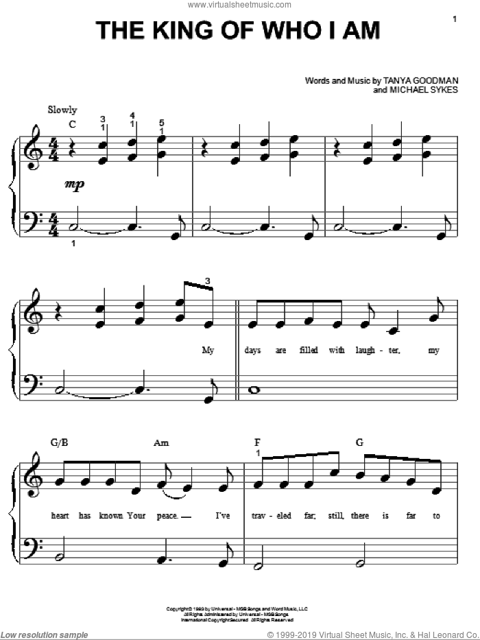 The King Of Who I Am sheet music for piano solo (big note book) by Tanya Goodman and Michael Sykes, easy piano (big note book)