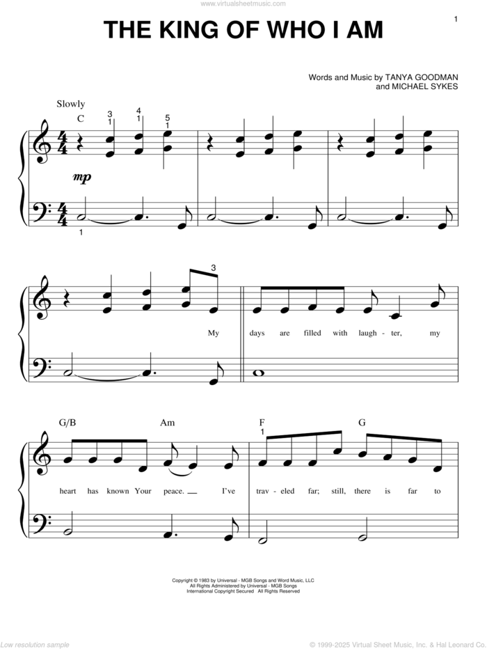 The King Of Who I Am sheet music for piano solo (big note book) by Tanya Goodman and Michael Sykes, easy piano (big note book)