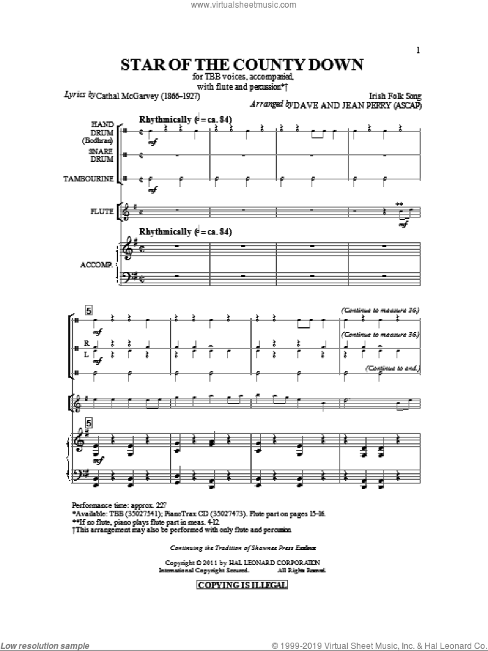 Star Of County Down sheet music for choir (TBB: tenor, bass) by Dave Perry, Jean Perry and Miscellaneous, intermediate skill level
