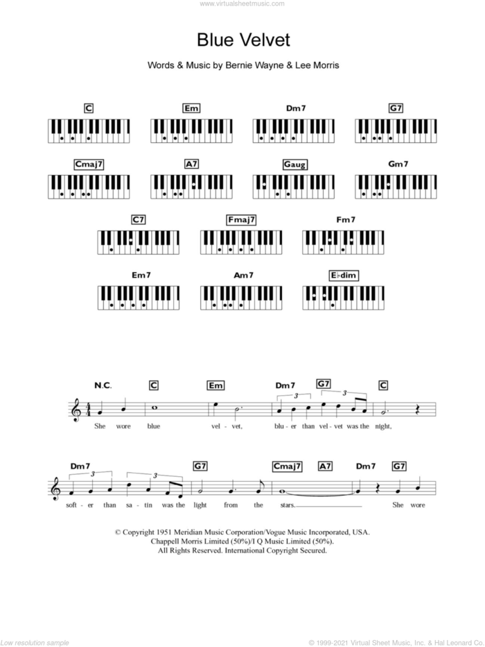 Blue Velvet sheet music for piano solo (chords, lyrics, melody) by Tony Bennett, Bernie Wayne and Lee Morris, intermediate piano (chords, lyrics, melody)