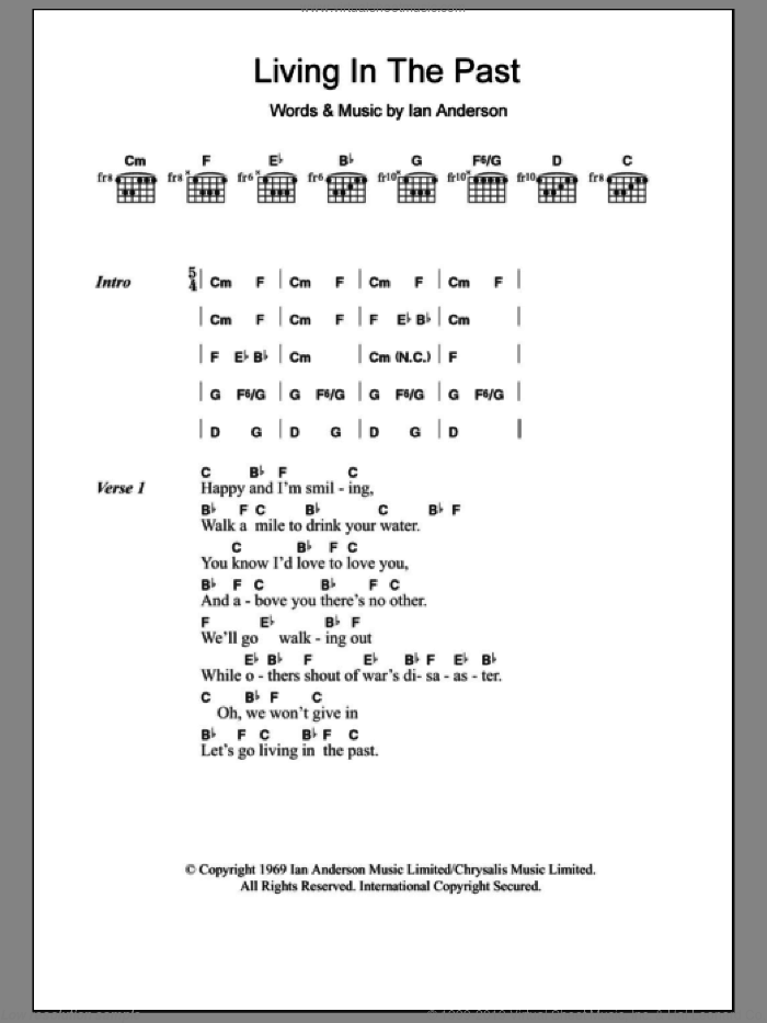Living In The Past sheet music for guitar (chords) by Jethro Tull and Ian Anderson, intermediate skill level