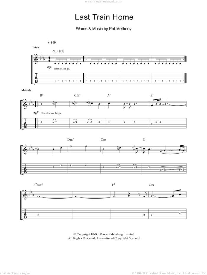 Last Train Home sheet music for guitar (tablature) by Pat Metheny, intermediate skill level