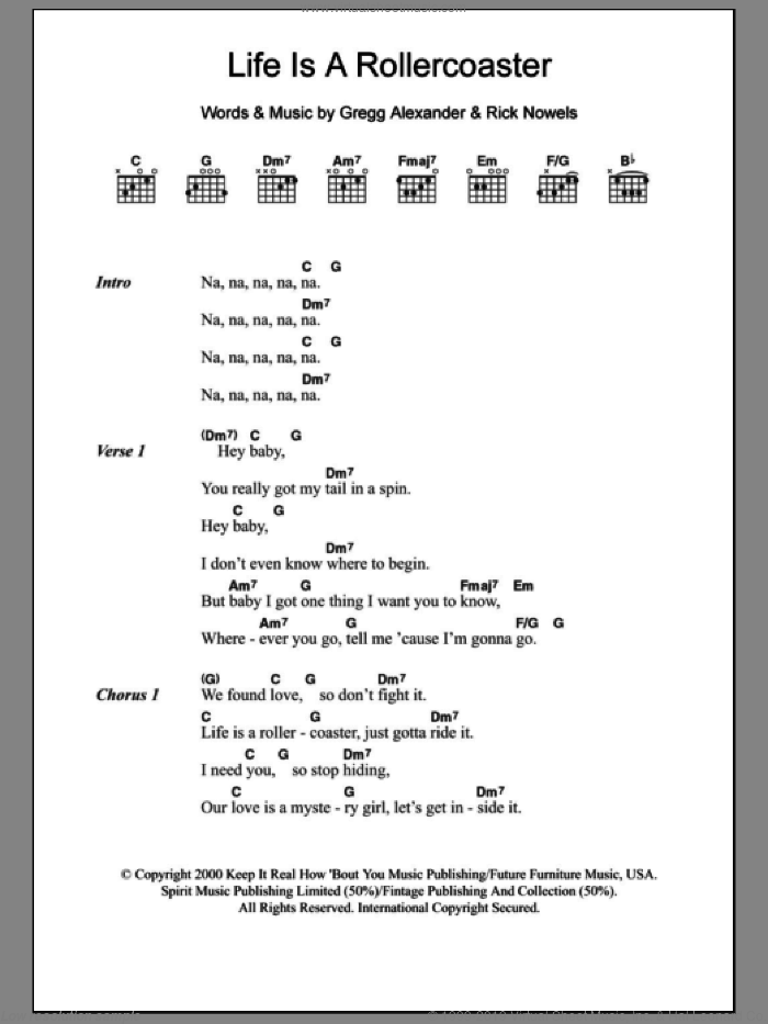 Life Is A Rollercoaster sheet music for guitar (chords) by Ronan Keating, Gregg Alexander and Rick Nowels, intermediate skill level