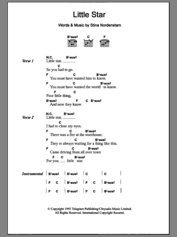 Little Star sheet music for guitar (chords) by Stina Nordenstam, intermediate skill level