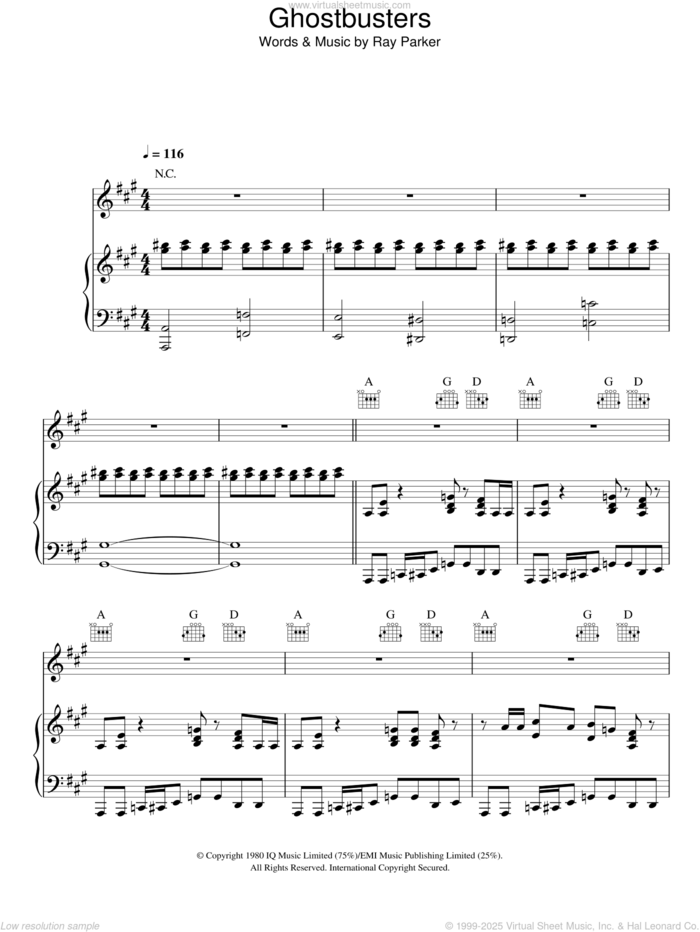 Ghostbusters sheet music for voice, piano or guitar by Ray Parker Jr., intermediate skill level