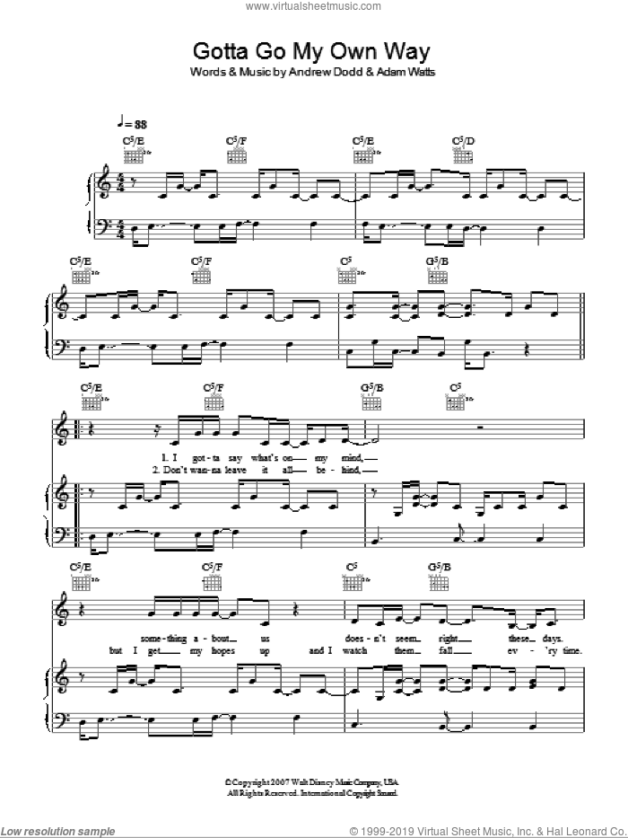 Gotta Go My Own Way sheet music for voice, piano or guitar by Andrew Dodd and Adam Watts, intermediate skill level