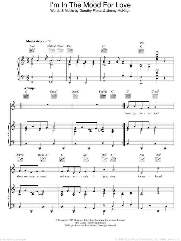 I'm In The Mood For Love sheet music for voice, piano or guitar by Jimmy McHugh, Rod Stewart and Dorothy Fields, intermediate skill level