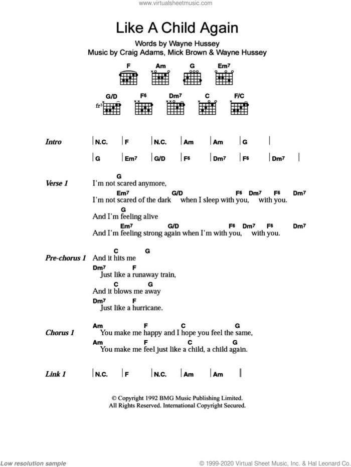 Like A Child Again sheet music for guitar (chords) by The Mission, Craig Adams, Mick Brown and Wayne Hussey, intermediate skill level