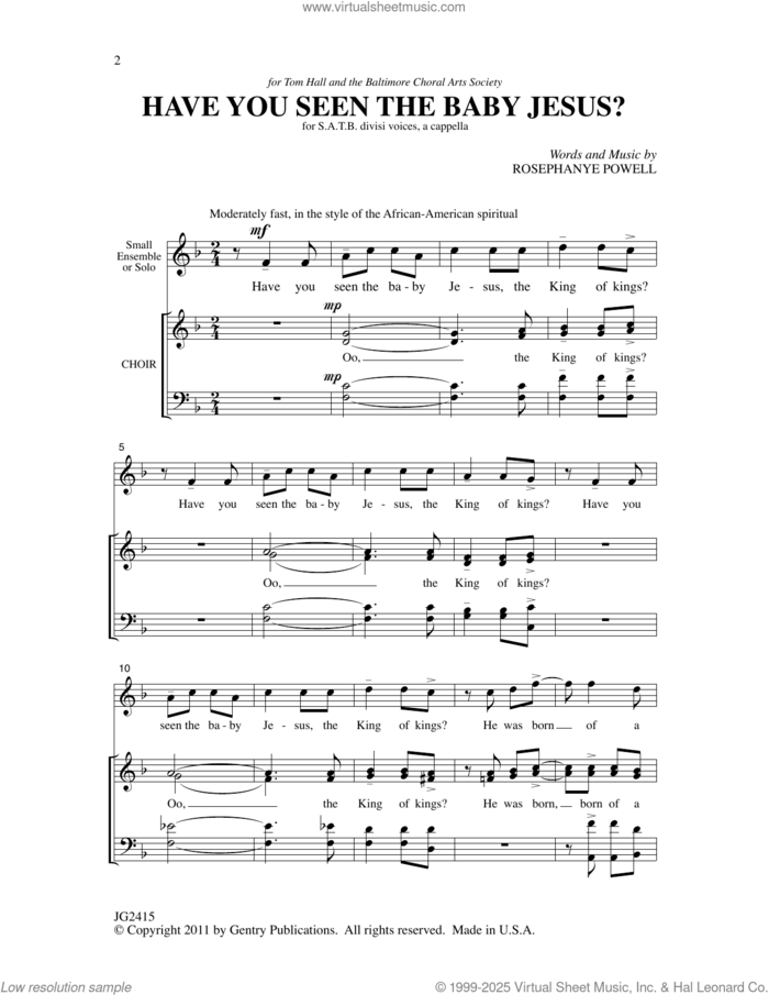 Have You Seen The Baby Jesus sheet music for choir (SATB: soprano, alto, tenor, bass) by Rosephanye Powell, intermediate skill level