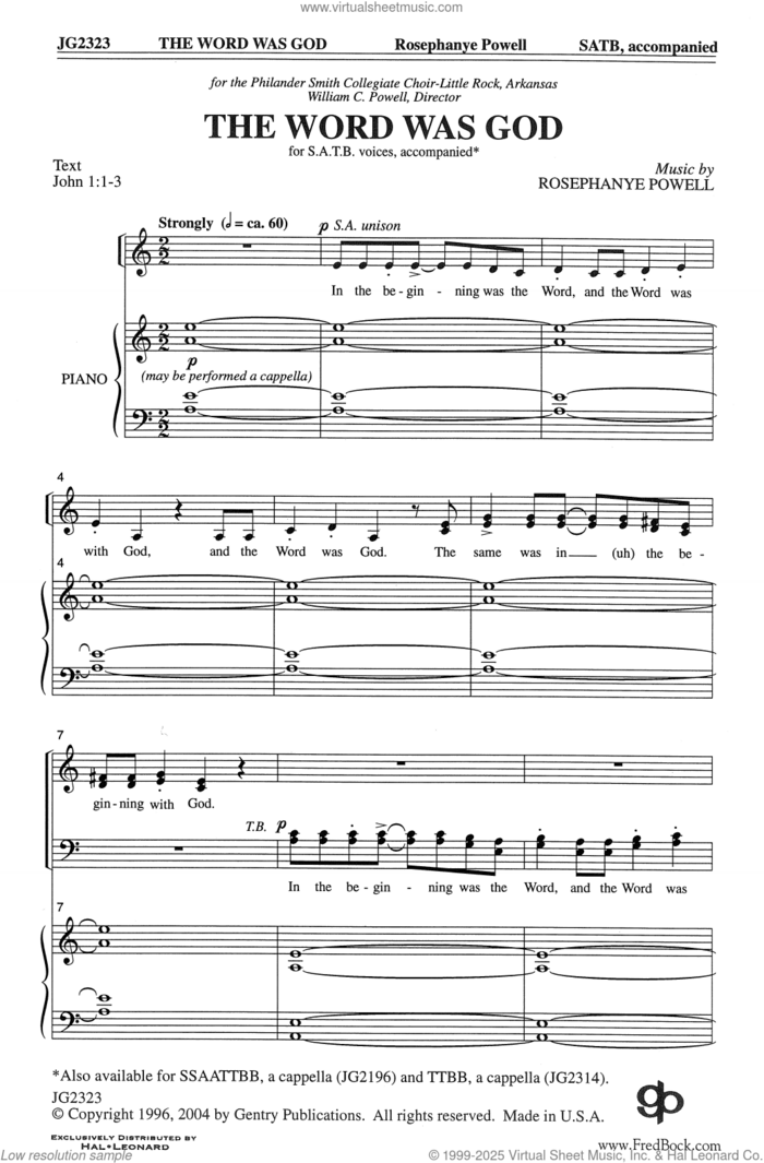 The Word Was God sheet music for choir (SATB: soprano, alto, tenor, bass) by Rosephanye Powell, intermediate skill level