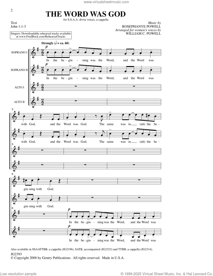 The Word Was God sheet music for choir (SSAA: soprano, alto) by Rosephanye Powell, intermediate skill level