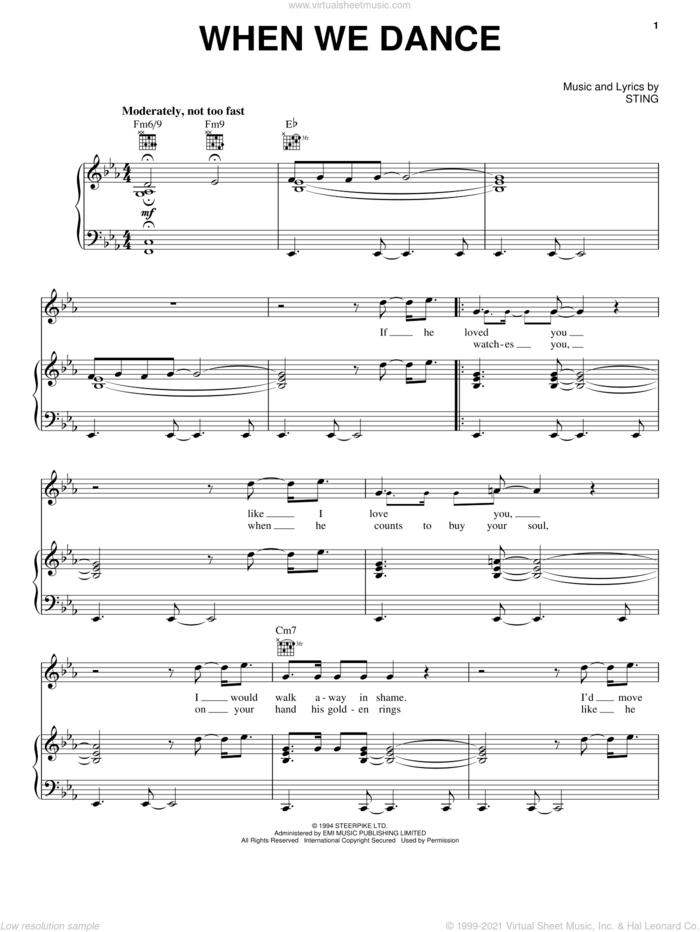 When We Dance sheet music for voice, piano or guitar by Sting, intermediate skill level