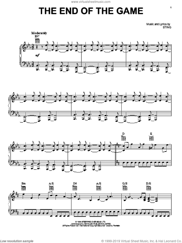 The End Of The Game sheet music for voice, piano or guitar by Sting, intermediate skill level