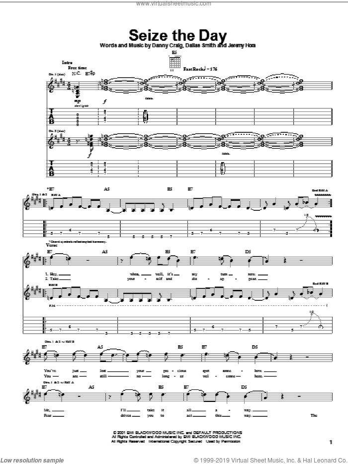 Seize The Day sheet music for guitar (tablature) by Default, Dallas Smith, Danny Craig and Jeremy Hora, intermediate skill level