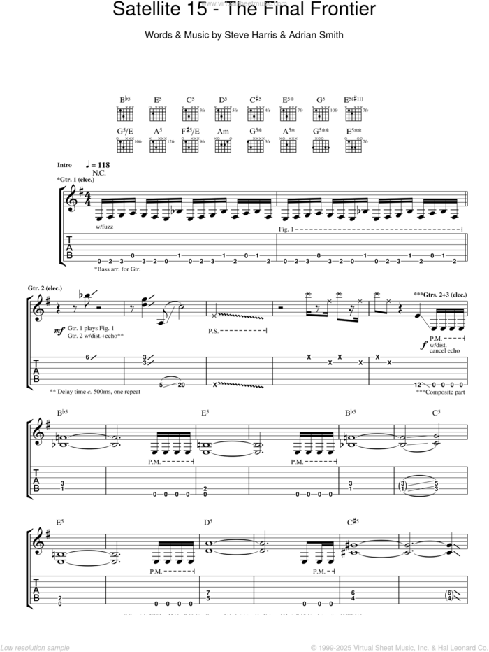 Satellite 15 - The Final Frontier sheet music for guitar (tablature) by Iron Maiden, Adrian Smith and Steve Harris, intermediate skill level