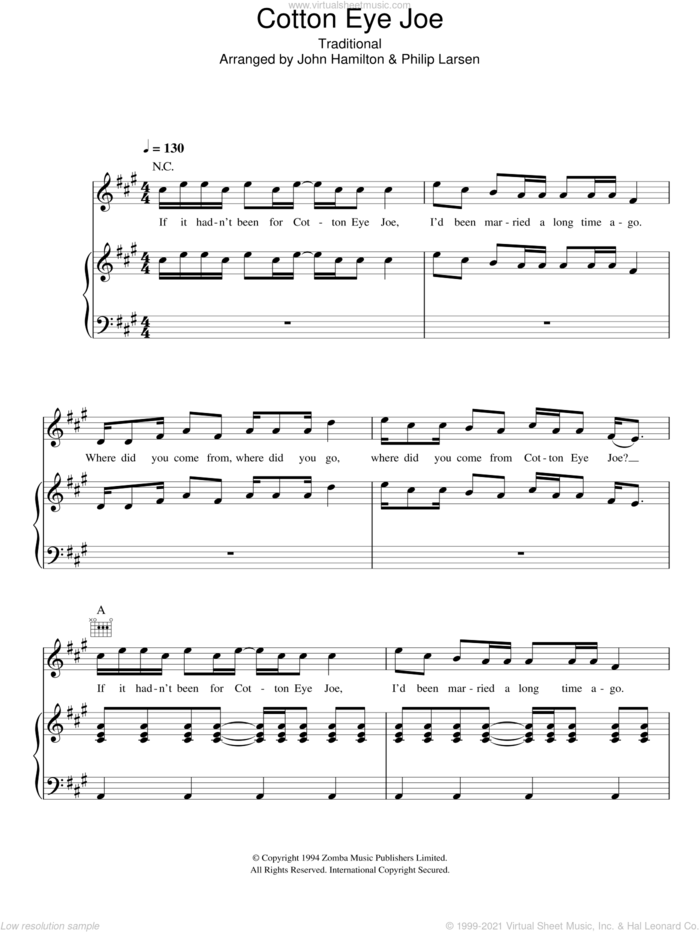 Cotton-Eye Joe sheet music for voice, piano or guitar by Rednex, John Hamilton, Philip Larsen and Miscellaneous, intermediate skill level