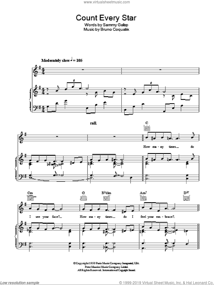 Count Every Star sheet music for voice, piano or guitar by Anthony Ray, Bruno Coquatrix and Sammy Gallop, intermediate skill level