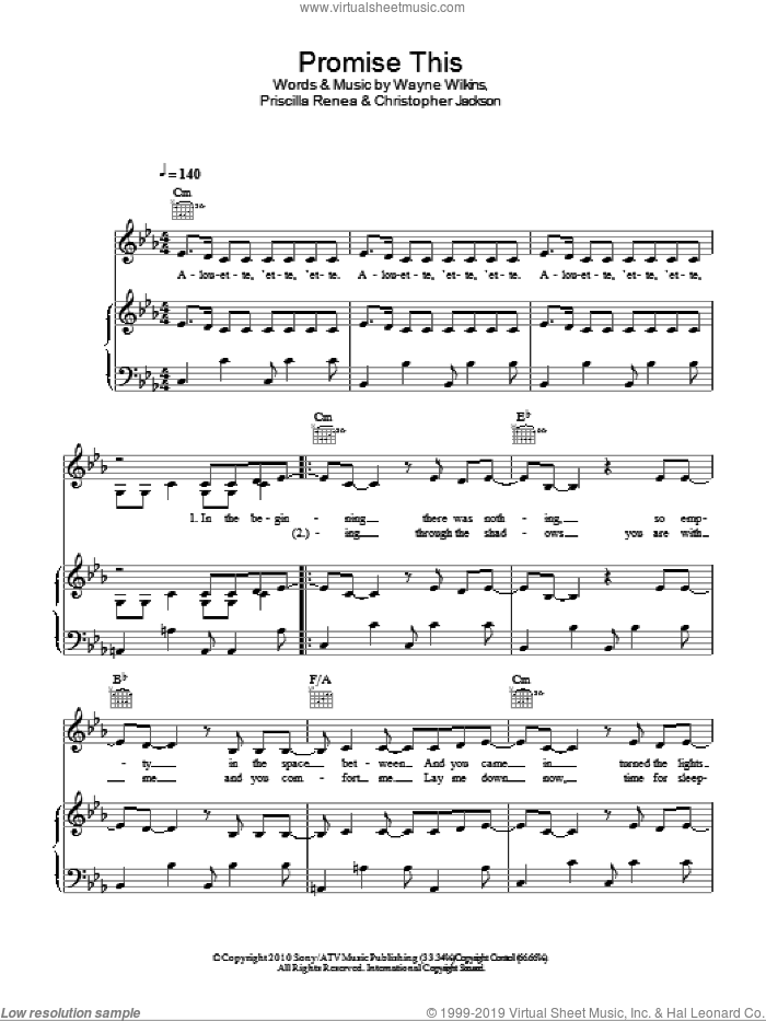 Promise This sheet music for voice, piano or guitar by Cheryl Cole, Christopher Jackson, Priscilla Renea and Wayne Wilkins, intermediate skill level