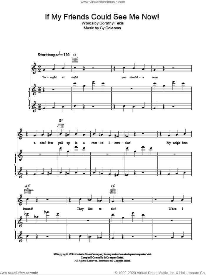 If My Friends Could See Me Now sheet music for voice, piano or guitar by Cy Coleman, Sweet Charity (Musical) and Dorothy Fields, intermediate skill level