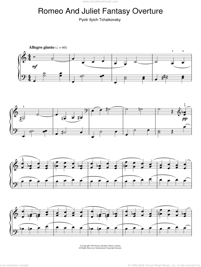 Romeo And Juliet sheet music for piano solo by Pyotr Ilyich Tchaikovsky, classical score, intermediate skill level