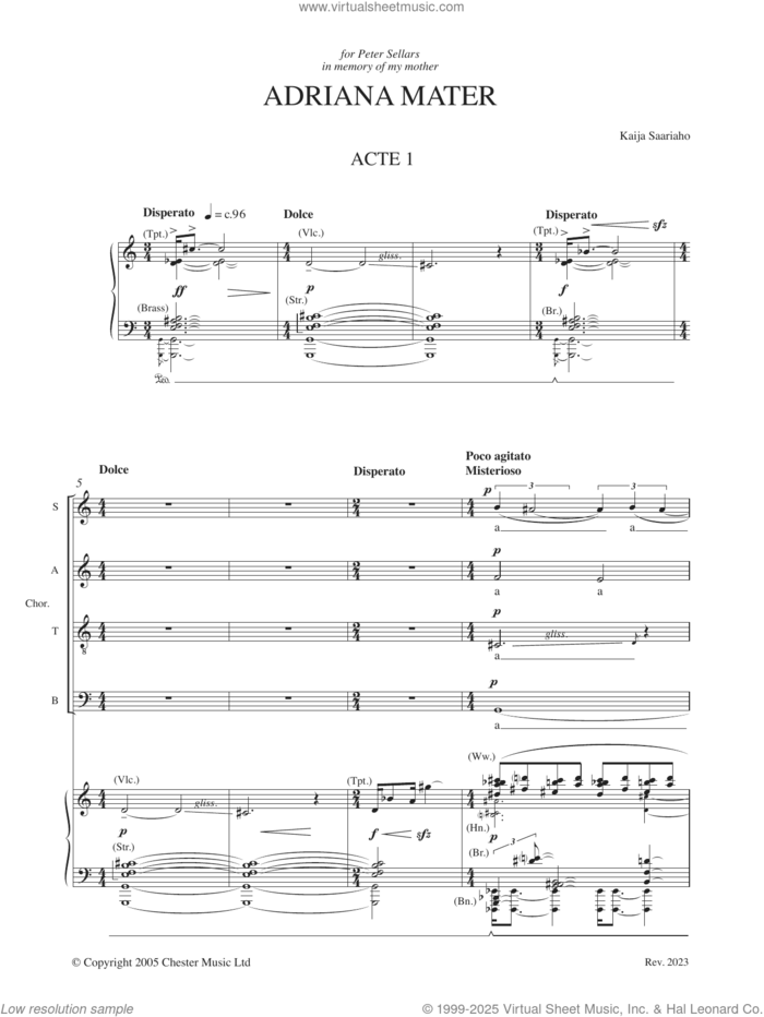 Adriana Mater (vocal score) sheet music for choir by Kaija Saariaho, classical score, intermediate skill level