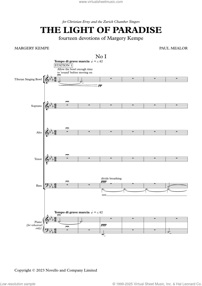 The Light of Paradise sheet music for chamber ensemble (vocal score) by Paul Mealor, classical score, intermediate skill level