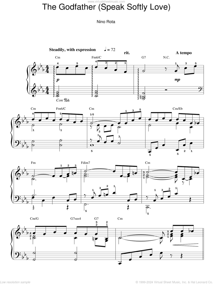 Love Theme from The Godfather sheet music for piano solo by Nino Rota, easy skill level