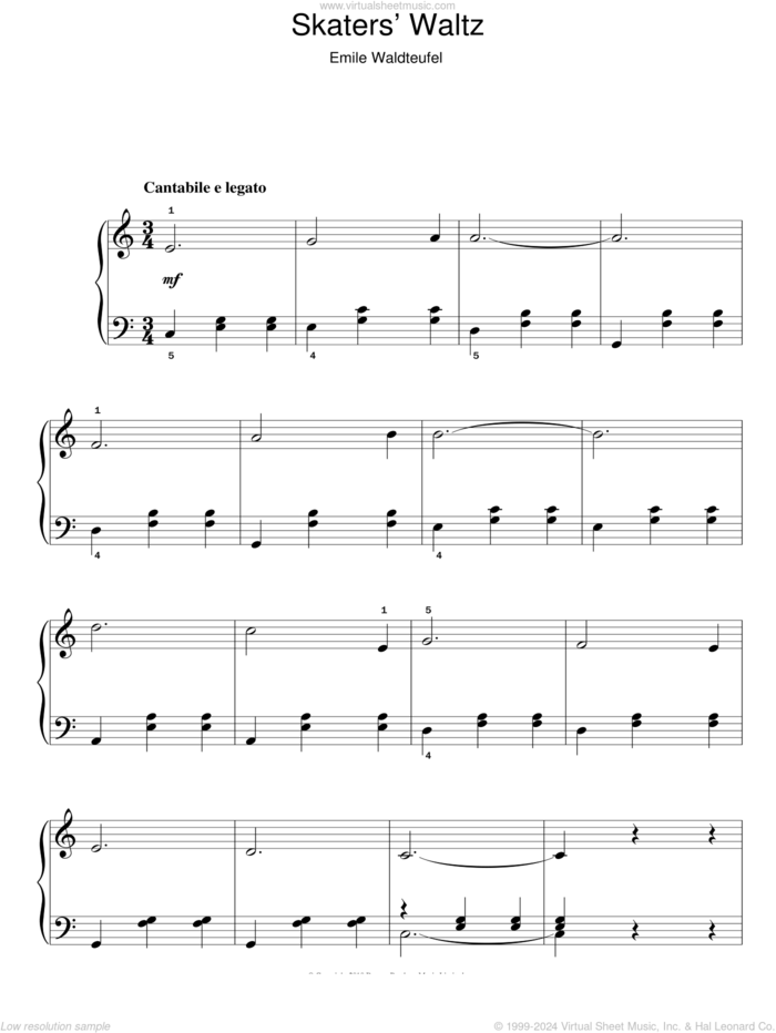 The Skater's Waltz sheet music for piano solo by Emile Waldteufel, classical score, easy skill level