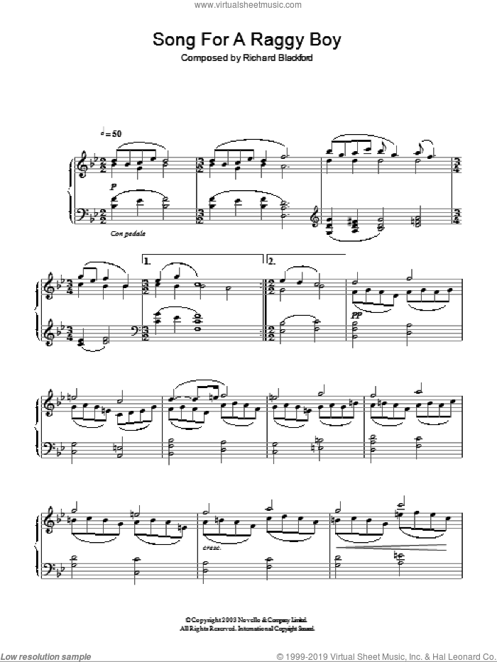 Song For A Raggy Boy sheet music for piano solo by Richard Blackford, intermediate skill level