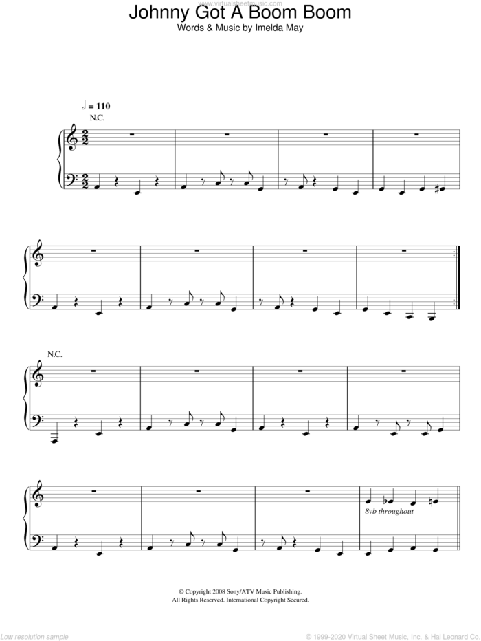 Johnny Got A Boom Boom sheet music for voice, piano or guitar by Imelda May, intermediate skill level