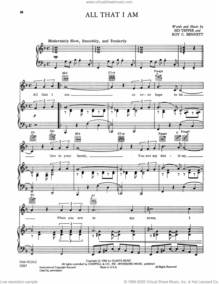 All That I Am sheet music for voice, piano or guitar by Elvis Presley, Roy Bennett and Sid Tepper, intermediate skill level