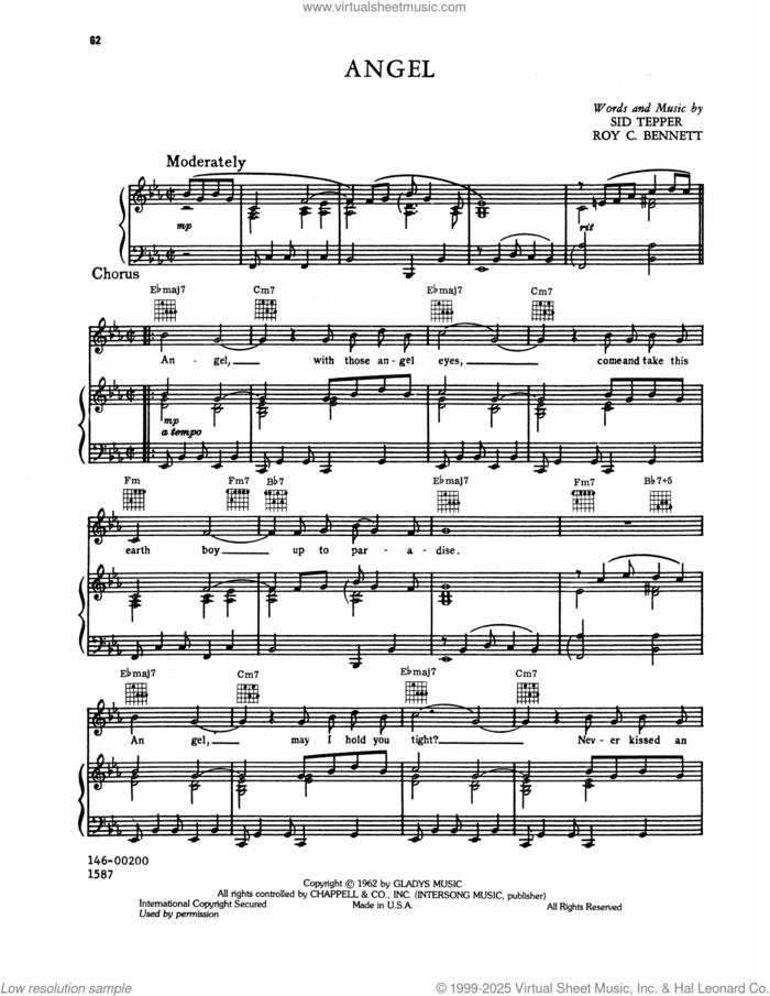 Angel (from Follow That Dream) sheet music for voice, piano or guitar by Elvis Presley, Roy Bennett and Sid Tepper, intermediate skill level