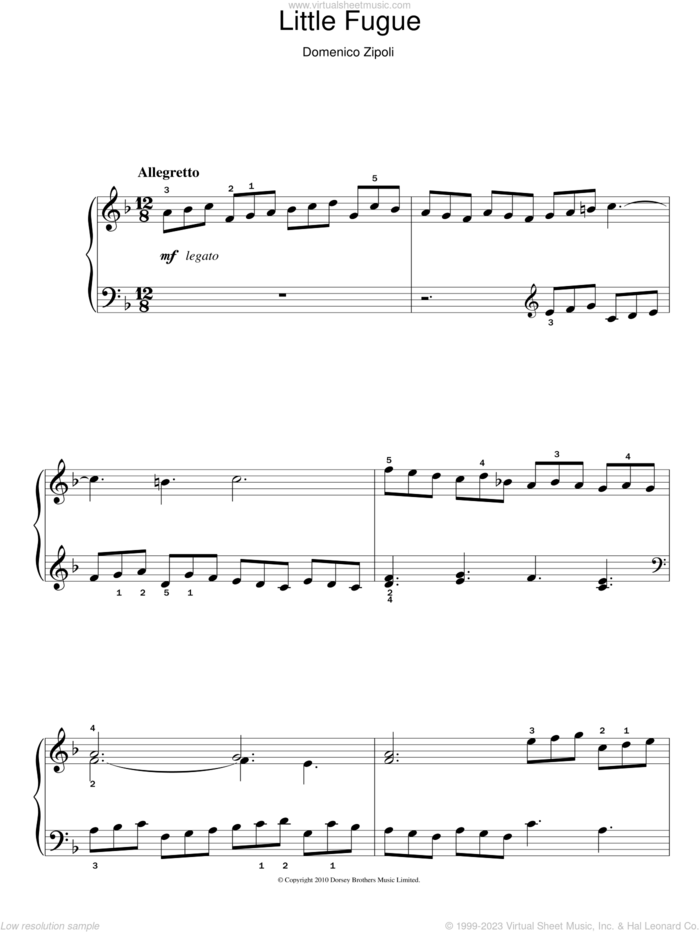 Little Fugue sheet music for piano solo by Domenico Zipoli, classical score, easy skill level