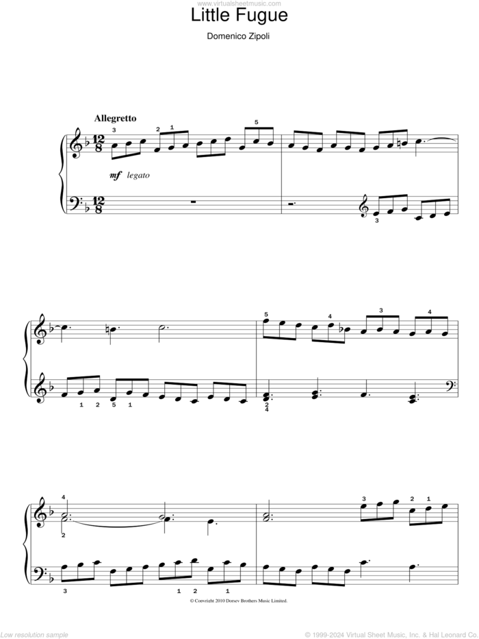 Little Fugue sheet music for piano solo by Domenico Zipoli, classical score, easy skill level