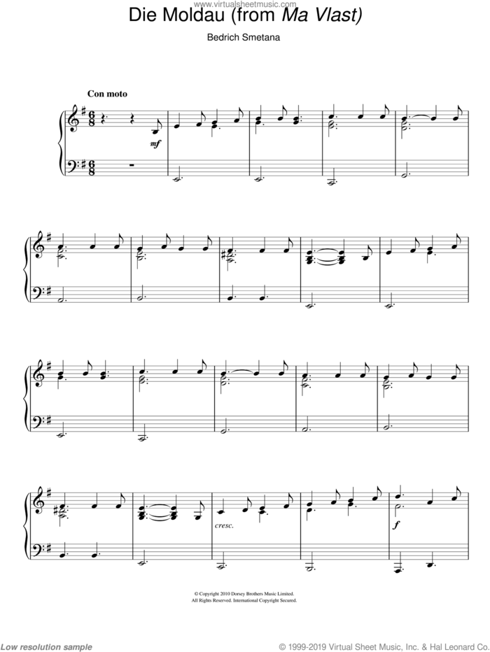 Die Moldau (from Ma Vlast), (easy) sheet music for piano solo by Bedrich Smetana, classical score, easy skill level