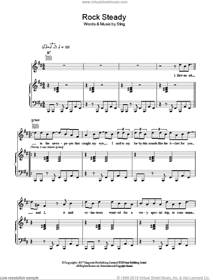 Rock Steady sheet music for voice, piano or guitar by Sting, intermediate skill level