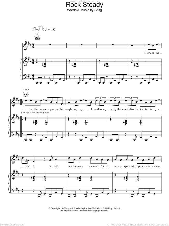 Rock Steady sheet music for voice, piano or guitar by Sting, intermediate skill level
